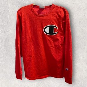 Champion RED Long Sleeve Men’s Tee with BIG Logo